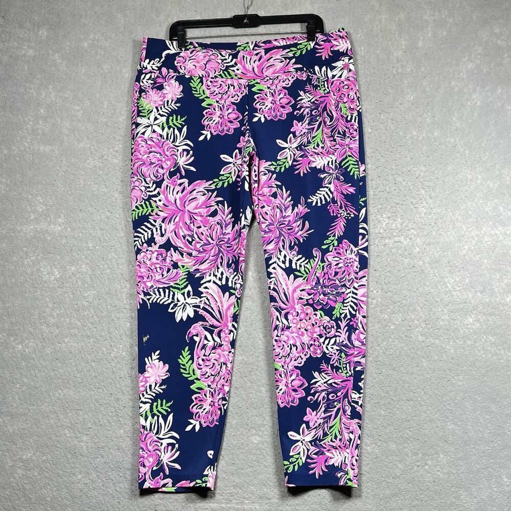 Lily Pulitzer Women's Size 16 Blue/Pink Floral Luxletic Cross Golf Pants Pockets